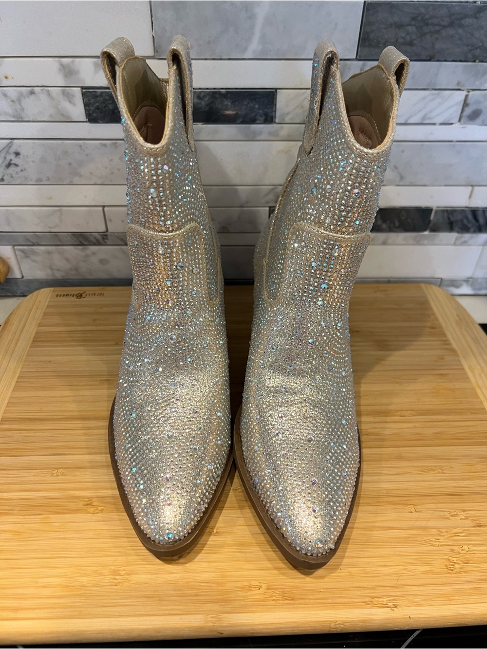 Embellished Sparkle Ankle Boots in Champagne New Without Box